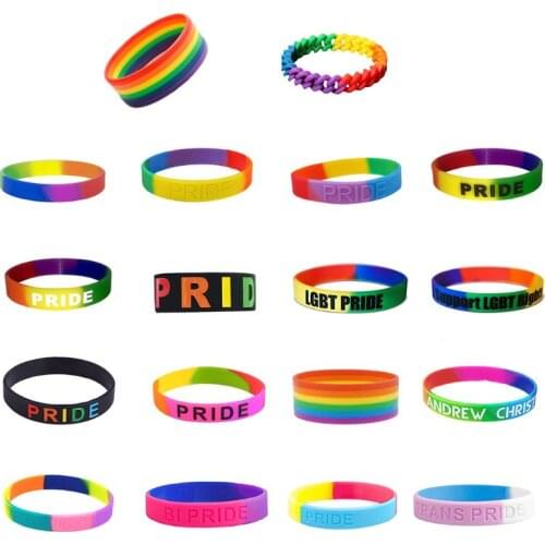18 Types Unisex LGBT Rainbow Letters Sports Wristband Six-Color Gay Lesbian Pride Silicone Rubber Wristlet Bracelet Party Parade