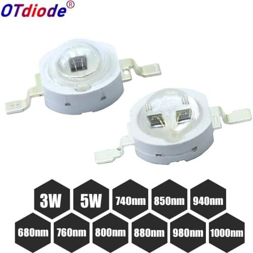 High Power LED Chip IR Infrared 3W 5W 680nm 740nm 800nm 850nm 880nm 940nm 980nm Emitter Diode Light Lamp for Night Vision Camera