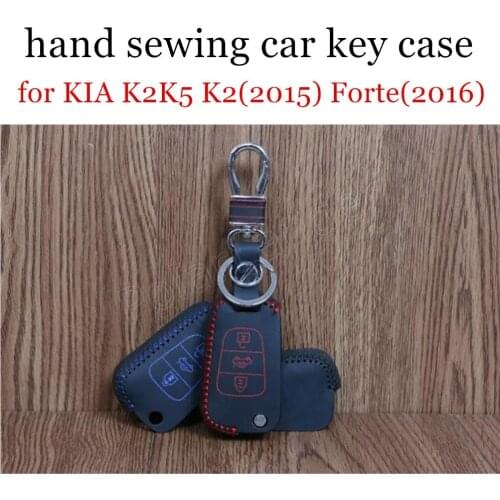 Only Red high quality car key case Genuine leather Hand sewing car key cover DIY fit for KIA K2K5 K2(2015) Forte(2016)