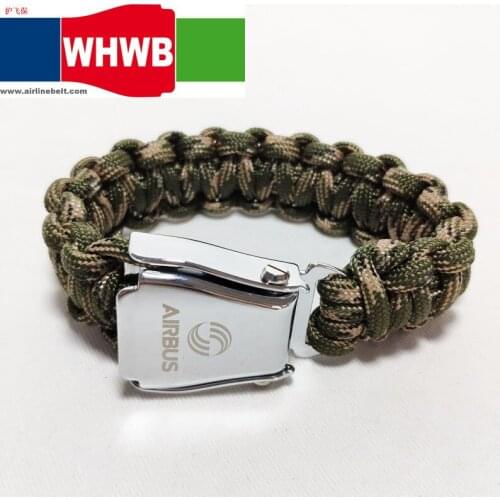 AIRBUS Camo green paracord ropes hand-chain stainless steel aeroplane seat belt buckle mixed-color braided pole simple