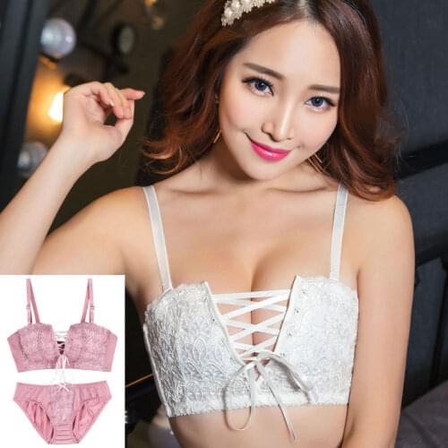 Vintage Lace Bra suit Straps hollow damask bralette set white sexy underwear bra and bfief harf cup brassiere together women