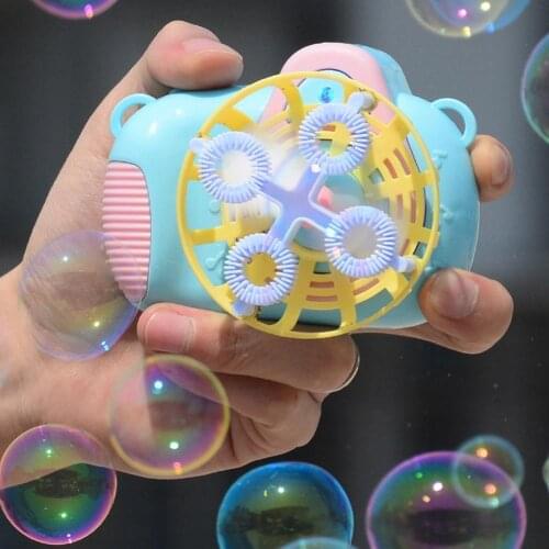 Summer Funny Magic Bubble Blower Machine Kids Cartoon Fan Camera Light Music Electric Water Automatic Bubble Maker Outdoor Toy