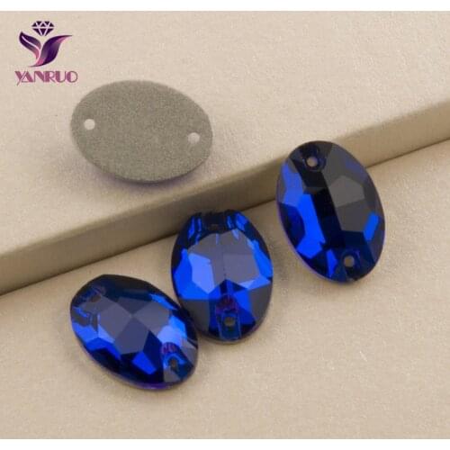 YANRUO 3210 Oval Capri Blue All Sizes Sew on Stones Rhinestone Crystal Flat back Rhinestones Sewn Glass