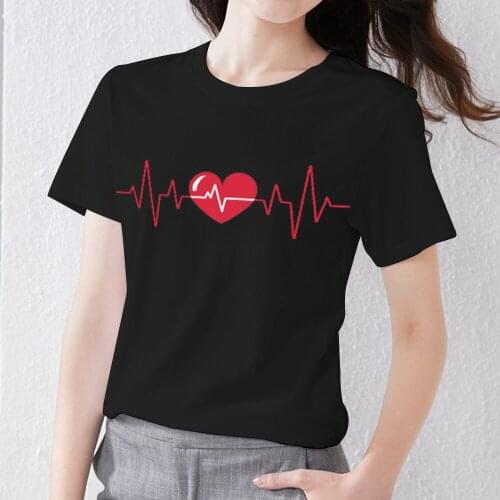Summer Women T-Shirt O Neck Short Sleeve Top Tee All-match Vogue Love Heart Pattern Print Series Female TShirt Womens Clothing