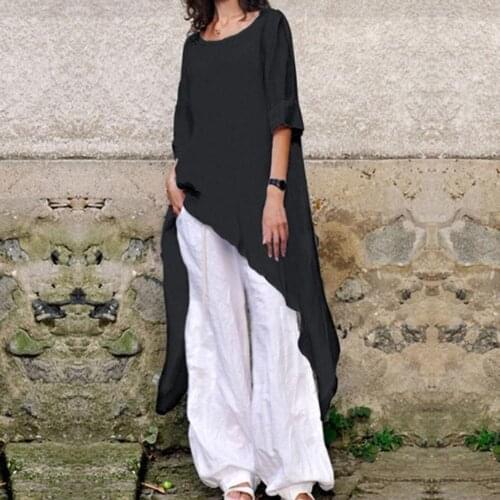 2021 X-Long Ladies Blouse Loose O-neck Solid Color Blouse Lengthened Comfortable Blouse Large Size Optional Casual Commuting