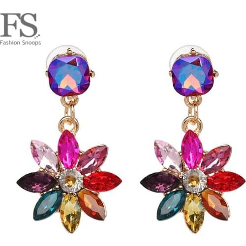 FASHIONSNOOPS Handmade Bohemian Shiny Dangle Earrings For Women Charm Multi Color Flower Luxury Drop Statement Earrings Jewelry