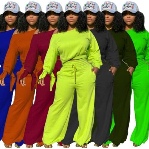 2020 Hottest Women Solid Tracksuits Fashion Women Long Sleeves T Shirt and Pants Loose Casual Sports Outfits Autumn Winter