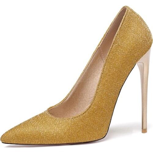 Original Intention Fashion Sequins Pumps Woman Gorgeous Pointed Toe Metal Thin High Heels Wedding Party Shoes Female Plus Size