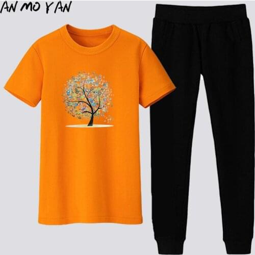 Summer Korean Casual Womens Sets Slim Fashion Starry Sky Tree Print Harajuku Candy Color 2 Piece Set Women Blouse