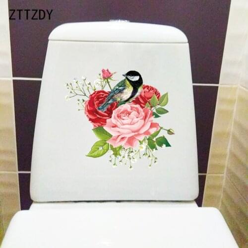 ZTTZDY 23.2×21CM Rose Flower And Bird Living Room Wall Stickers Mural Fashion WC Toilet Decoration T2-1071