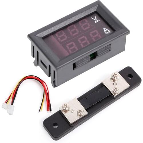 0-100V/50A Red Blue Digital Voltmeter Ammeter 2in1 DC Volt Amp Meter W/ Shunt