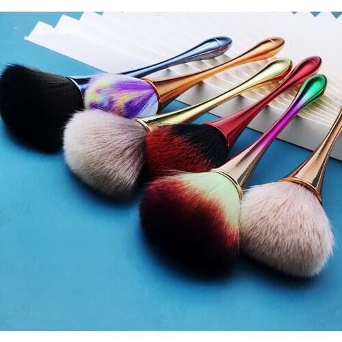 1PC Aluminum Soft Head Nail Dust Clean Powder Brush Single Acrylic&UV Gel Nail Art Cleaner Remover Brush Beauty Colorful Tool