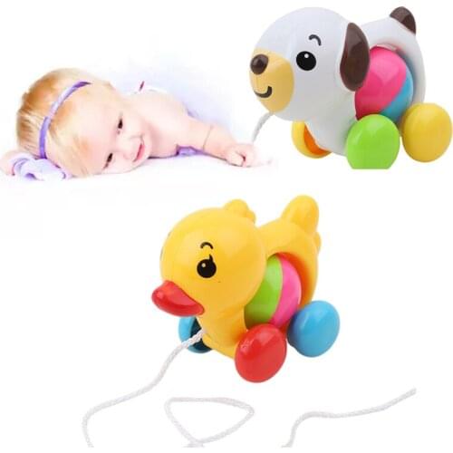 1PC Cute Duck Baby Toys Funny Plastic Traditional Pull Along Mini Duck Baby Rattles Toy Gifts Kids Learning Walk Toy