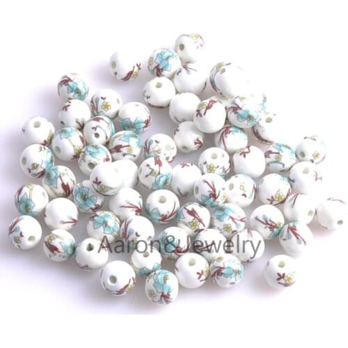12mm 10pcs white Flower print Ceramic Round Loose Beads Fit Jewelry Diy Spacer beads YKL0315