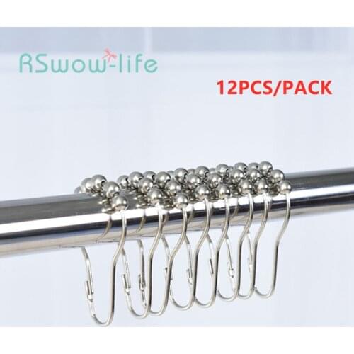 12PCS Bath Curtain Hooks Rollerball Antirust Rings Hooks For Bathroom Shower Rods Satin Nickel Ball Curtains Accessories