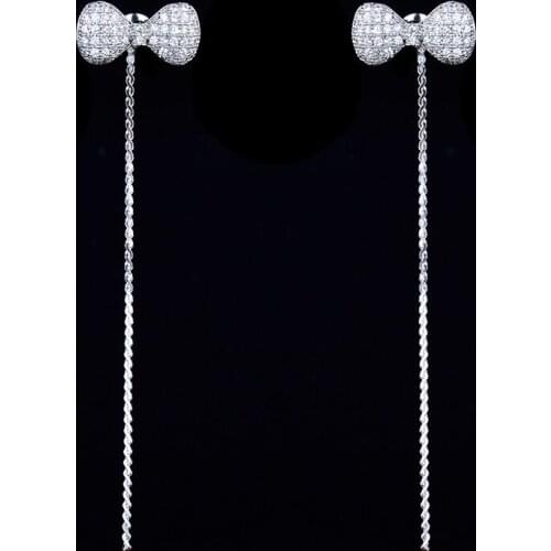 2016 Bow new Design dangle Earrings Silver Color Fashion Brand Jewelry/dangling earrings for women GLE4579-0495