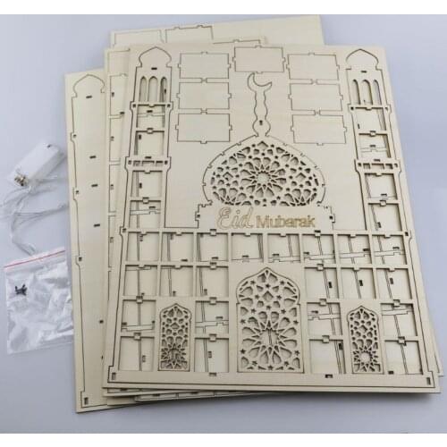 2021 New Eid Mubarak Countdown Calendar DIY Ramadan Ornaments Wooden Drawer Party Decor