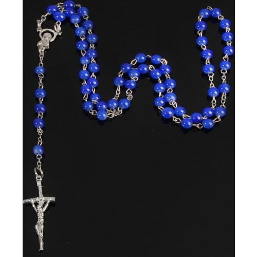 24 pieces / 6mm Catholic blue pearl rosary pearl chain and necklace catholic religious jewelry rosary blue necklace