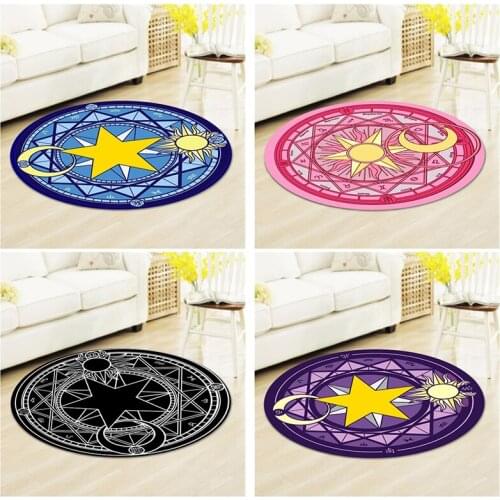 60CM Cartoon Round Carpet Children Bedroom Card Captor Sakura Magic Circle Carpet Eco-Friendly Rug Computer Chair Mat