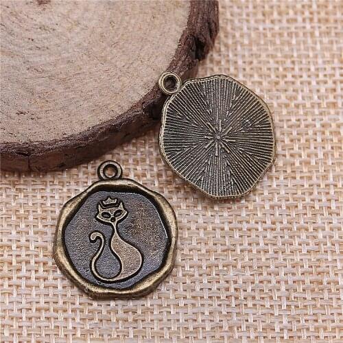 Free shipping 32pcs 23x19mm antique bronze Cat charms diy retro jewelry fit Earring keychain hair card pendant accessories