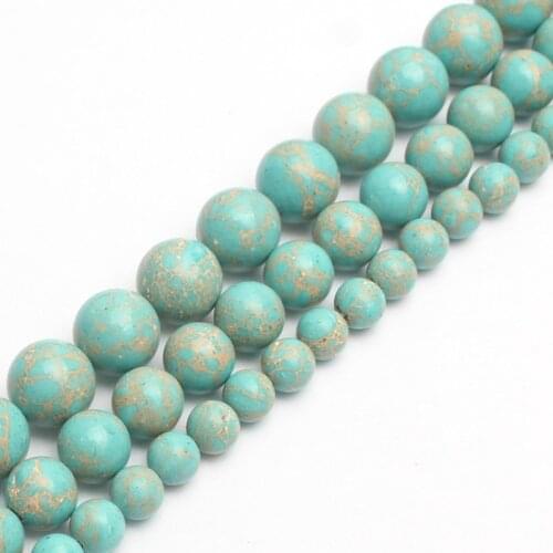 Turquoise Color Natural Imperial Jasper Sea Sediment Stone Beads for Jewelry Making DIY Charm Bracelet Necklace 6/8/10mm 15 inch