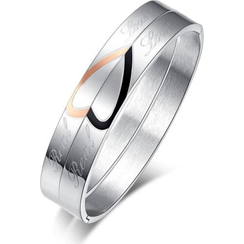 Real Love Couple Bracelets Stainless Steel Jewelry Charms Lovers Gift Half Heart Puzzle Bracelet Wedding Jewellery
