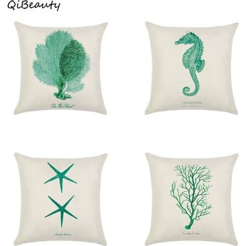 Hand-painted marine benthos starfish seagrass coral pillowcase Linen Throw Pillow Car Home Decoration Decorative Pillowcase