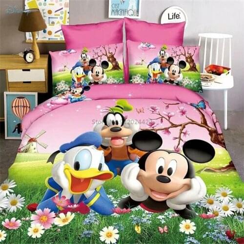 Disney Mickey Mouse Donald Duck Printed Bedding Set Popular Cartoon Character Duvet Cover Bed Sheet Pillowcase Kids Gifts 2/3pcs