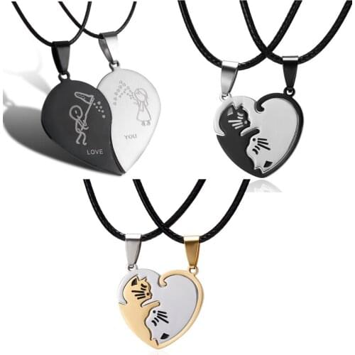Two Cat Couples Jewelry Necklace Black White Kitten Animal Pendant Choker Necklace Women Valentines Day Thanksgiving Day Gift
