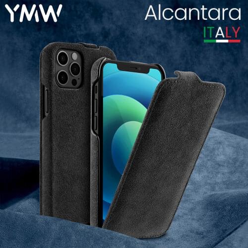 YMW ALCANTARA Flip Phone Case For iPhone 12 Pro Max mini 11 Business Luxury Vertical Open Artificial Leather Cases Bag Cover
