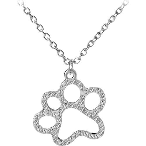 Crystal Dog Pet Puppy Cat Paw Necklaces & Pendants for Women and Girls Elegant Jewelry Silver Plated Best Gift