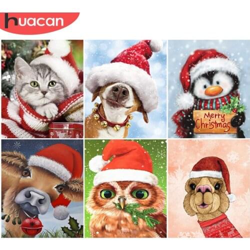 HUACAN Oil Painting By Number Christmas Dog Handpainted Wall Art Coloring By Number Cat Animal Acrylic Unique Gift