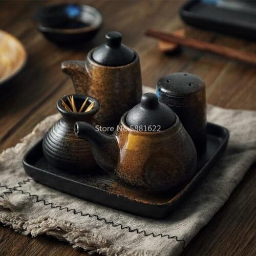 Japanese Retro Creative Restaurant Seasoning Canned Soy Sauce Bottle Toothpick Holder Pepper Bottle Set