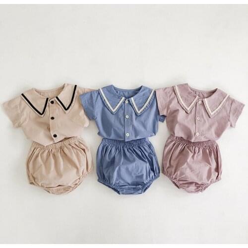 2020 Summer New Newborn Girls Boys Clothes Set Cotton College style Short Sleeve Tops Vest + Shorts PP Pant Baby Clothing 2pcs