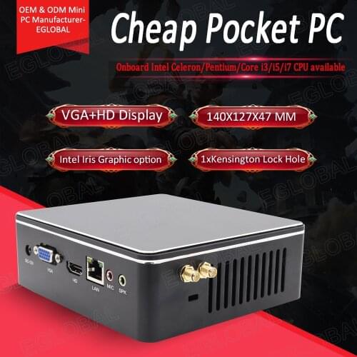 Eglobal Cheapest Pocket Mini Computer Intel Core i3 i5 i7 CPU DDR3L Ram Noiseless Fan Mini PC VGA HDMI RJ45 Lan 6*USB HTPC