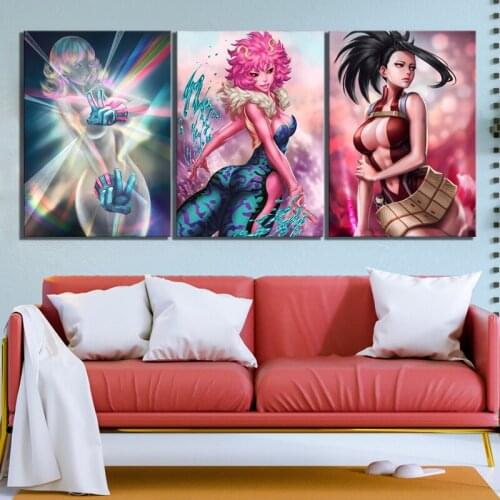 Modular Wall Art Canvas Paintings Pictures 3 Panel My Hero Academia Anime Girl Prints Poster Home Decor Living Room Framework