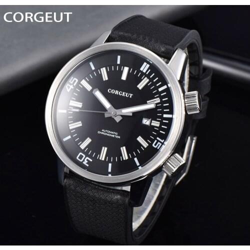 CORGEUT Men Fashion Sport Wrist Watch Rubber Strap Luminous Watch Mechanical Business Wristwatch Calendar Clock Мужские часы