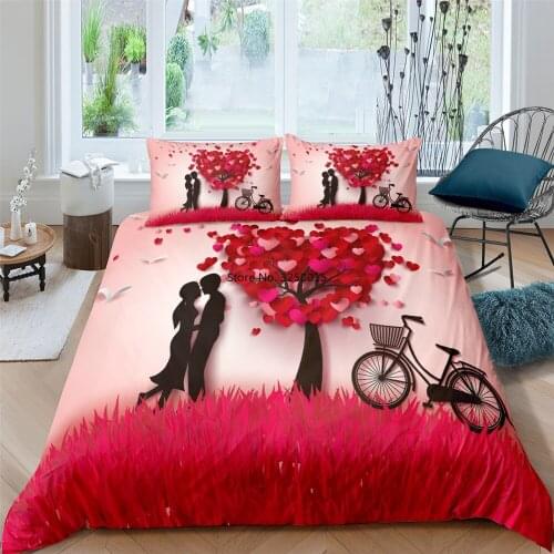 Red Love Heart Bedding Romantic Wedding Valentines Gift for Her Bedding Room 2/3Pcs Soft and Comfortable Duvet Cover Pillowcase