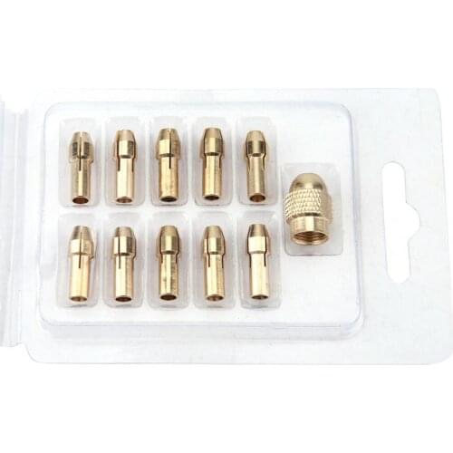 11Pcs 0.5-3.2mm 4-Jaw Copper Drill Collet Chuck Set Mini Drill Chuck Adapter Knurled Collet Cap For Mini Electric Grinder Drill