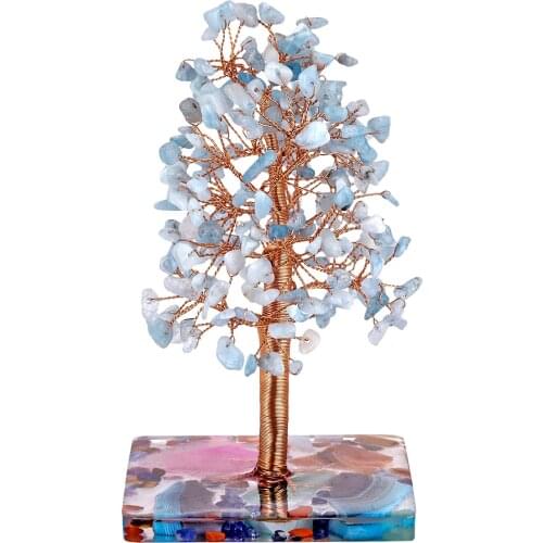 TUMBEELLUWA Natural Crystal Money Tree with Agate Slices Resin Base,Healing Tumbled Stones Lucky Tree for Fengshui Home Decor