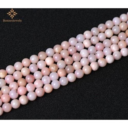 Natural Pink Opal Gem Stone Round Loose Spacer Beads For Jewelry Making DIY Bracelet Necklace 15inches 6/8/10MM