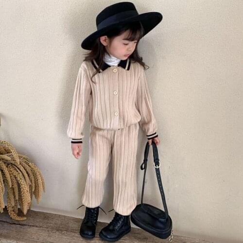 New Autumn girls casual loose sweater pants suit 2pcs Sweater children knitted suit winter girls clothing set baby girls clothes