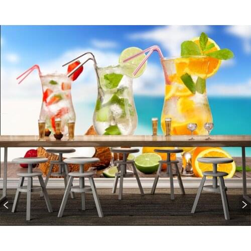Papel de parede,Cocktail Orange fruit Coconuts 3d Food wallpaper bar cafe murals,living room kitchen wall papers home decor