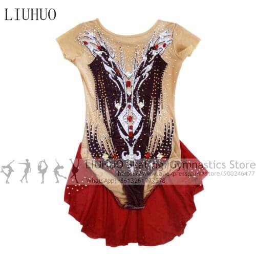 Ice Skating Dress Girls Teens Wine Red Velvet Competitions Kids Rhythmic Gymnastics Leotard Artistic Christmas Gifts