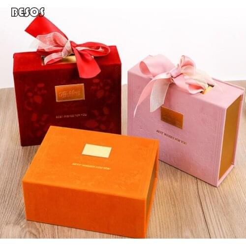 Fine Velvet Orange Pink Red Champagne Gift box Wedding Candy Perfume Lipstick Decoration Packaging Holiday Birthday Gift Box