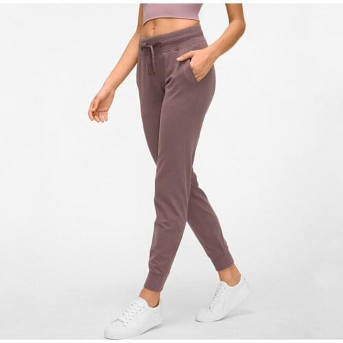 Waist Drawstring Pants Fitness Women Sweatpants with Two Side Pockets 4-Way Stretch Leggings Lady Stretchy Pants