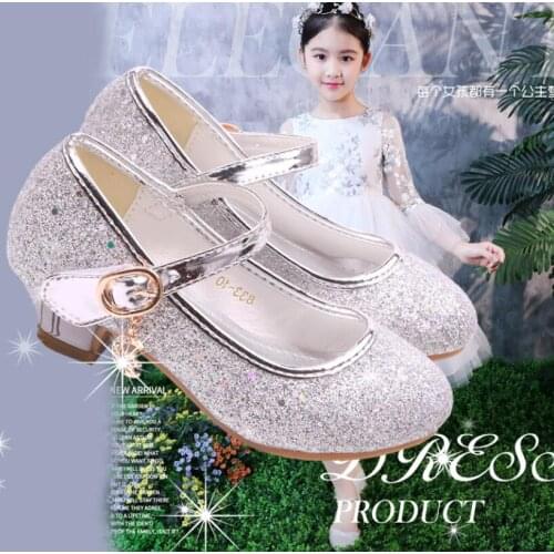 Girls Sandals Rhinestone Butterfly Latin Dance Kids Shoes Children High Heel Princess Shoes Glitter Leather Party Dress Wedding