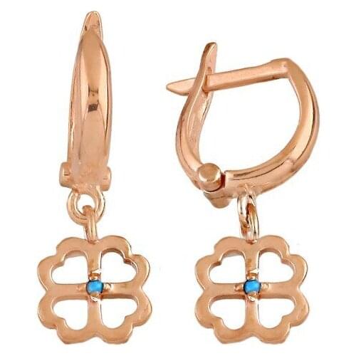 Argentum Concept-Turquoise Gemstone Rose Silver Clover Earrings