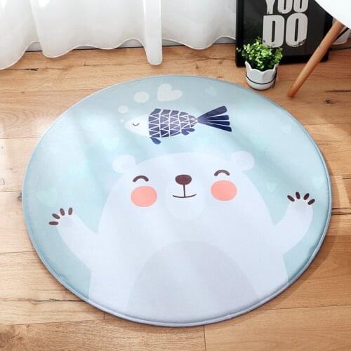 Cute cartoon animals polar bear rabbit childrens room round non-slip rug floor mat bedroom living room home decoration