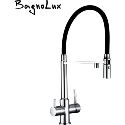 Clean Water Kitchen Faucet with Sprayer Gooseneck Pull Down Sink Mixer Solid Brass 360 Degree Rotation 3 Way Water Filter Taps